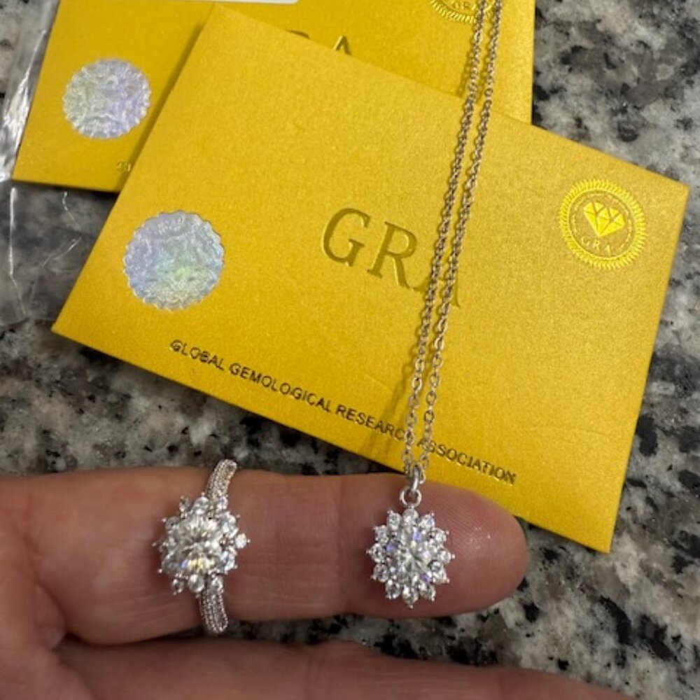 NEW- Genuine Moissanite Ring and Necklace Set - 1CT on each piece